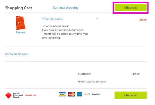 online shopping cart checkout